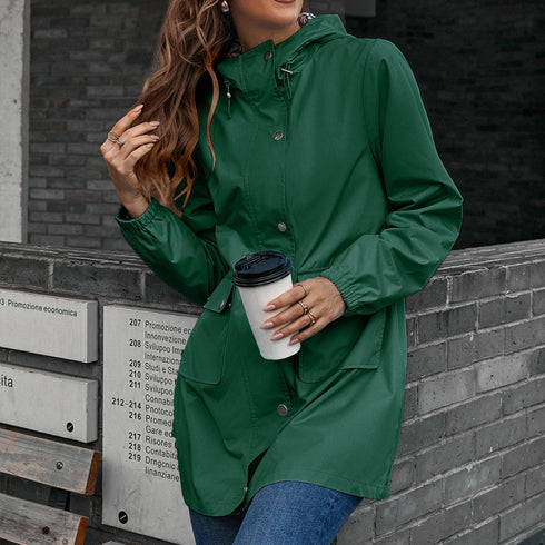 Women's Mid Length Waterproof Windbreaker Jacket Coat Top - ROUTINE FASHION