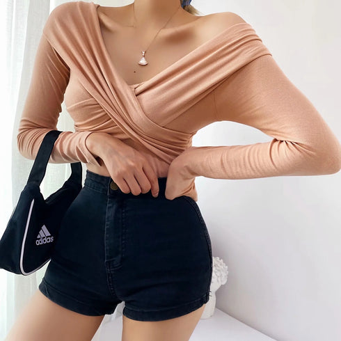 Explosive sexy cross strapless slim T-shirt women - ROUTINE FASHION