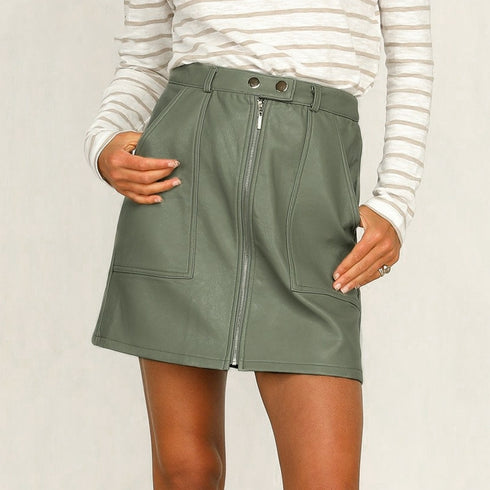 Leather skirt short skirt solid color skirt - ROUTINE FASHION