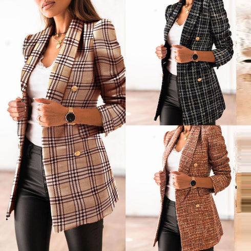 Long Sleeve Double Breasted Blazer Jacket Women - ROUTINE FASHION