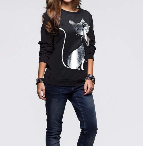 Fashion Women Cotton Cat Long Sleeve Loose Hoodie Sweatshirt - ROUTINE FASHION