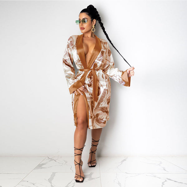 Printed Loose Robe Bathrobe Cardigan Housewear - ROUTINE FASHION
