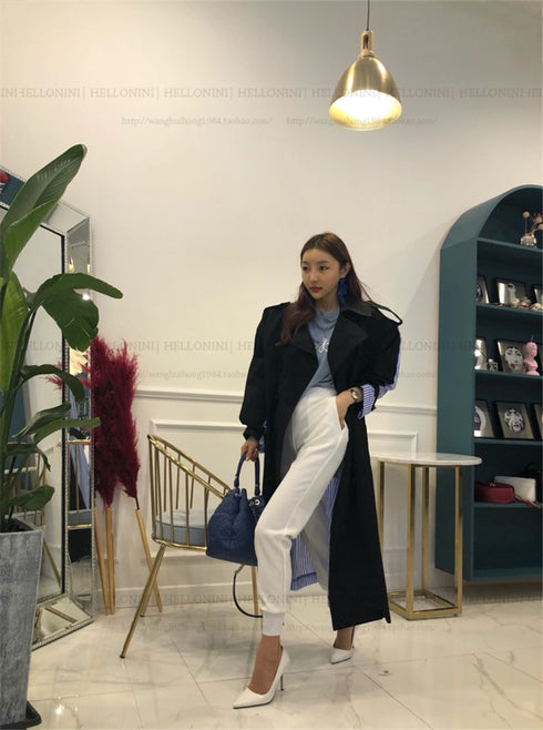 Lapel tie striped trench coat - ROUTINE FASHION