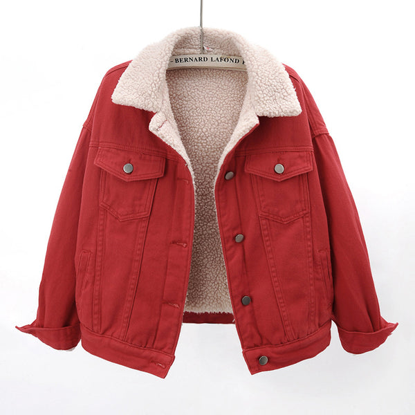 Lamb Wool Thickened Plus Velvet Denim Jacket Women - ROUTINE FASHION