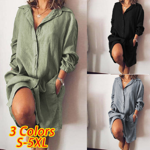 2022 Loose Mid Length Shirts Women Dress Cover-ups Tunics For Mini Dress - ROUTINE FASHION