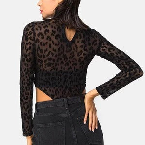 Black Leopard Mesh Bodysuit - ROUTINE FASHION