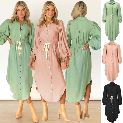 Women's Fashion Temperament Mid-length Shirt Dress - ROUTINE FASHION