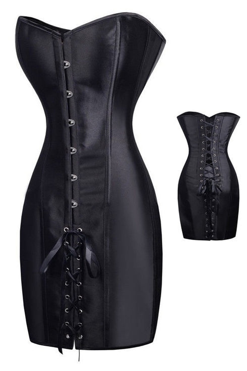 Special Long Waist Corsets and Bustiers Gothic Clothing Black Faux Leather Corset Dress Hot Spiked Waist Shaper Corset - ROUTINE FASHION