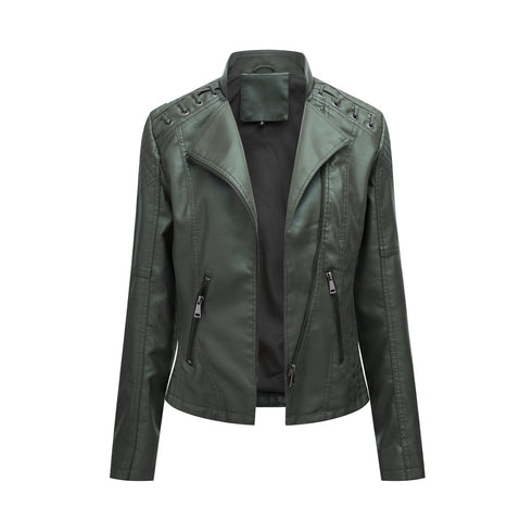 Women's Leather Jackets Women's Short Jackets Slim Thin Leather Jackets Ladies Motorcycle Suits - ROUTINE FASHION