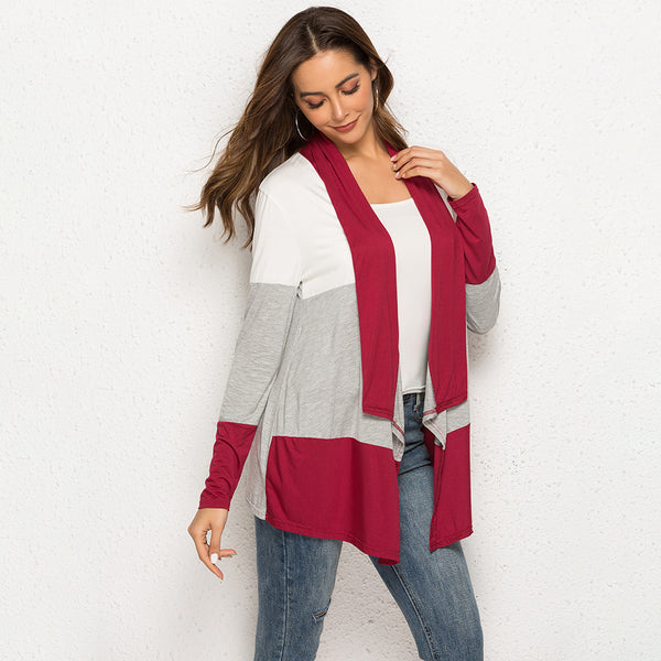 Three-color Contrast Stitching Long-sleeved Sweater - ROUTINE FASHION