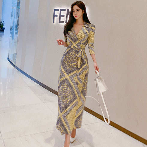 Blocked Grey & Yellow Maxi Dress - ROUTINE FASHION