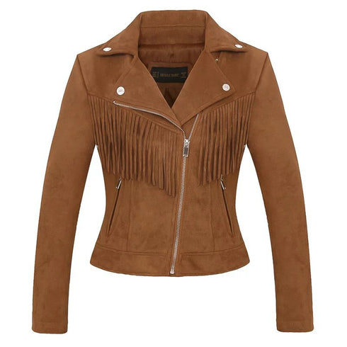 Factory direct selling women - ROUTINE FASHIONs jacket autumn and winter European and American women - ROUTINE FASHIONs Lapel tassel suede coat leather jacket women - ROUTINE FASHIONs short - ROUTINE FASHION