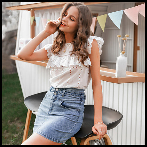 Solid color bag hip denim skirt - ROUTINE FASHION