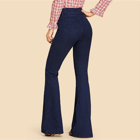 High-stretch Slim-fit Lace-up Wide-leg Flared Jeans - ROUTINE FASHION