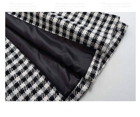 Women's Winter Classic Black And White Lattice Long Thick Woolen Coat - ROUTINE FASHION