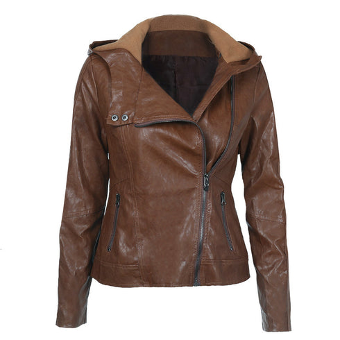 Solid color women's leather jacket - ROUTINE FASHION