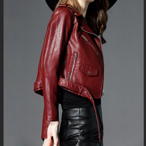 Women's Short Slim PU Leather Jacket - ROUTINE FASHION