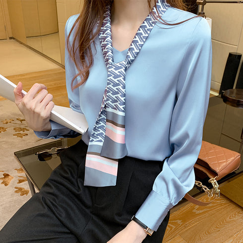 Chiffon Shirt Women's Long-sleeved Fashion Streamer Temperament Blouse - ROUTINE FASHION