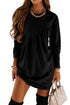 Women's Long Sleeve Mini Tunic Casual Round Neck Loose Dress - ROUTINE FASHION