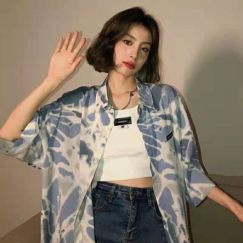 Tie-dye Short-sleeved Polo Collar Shirt - ROUTINE FASHION