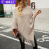 Striped Cape Shawl Fringed Sweater - ROUTINE FASHION