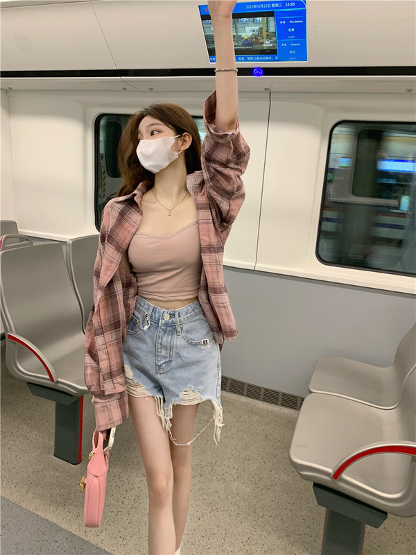 Polo Collar Plaid Shirt Jacket Women's - ROUTINE FASHION