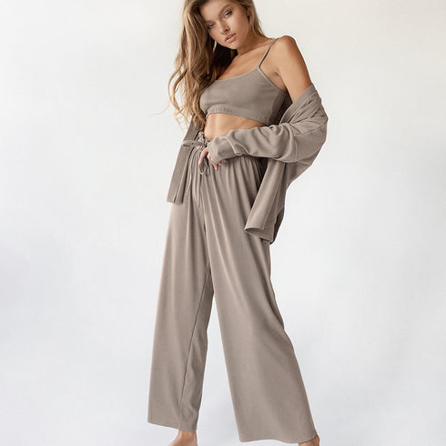 Women's Fashion Solid Color Pajamas Undershirt Three-piece Set - ROUTINE FASHION
