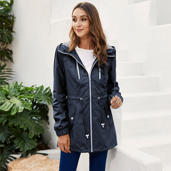 Fashion Long Raincoat Women's Hooded Jacket Outdoor Hiking One-piece Rain Poncho - ROUTINE FASHION