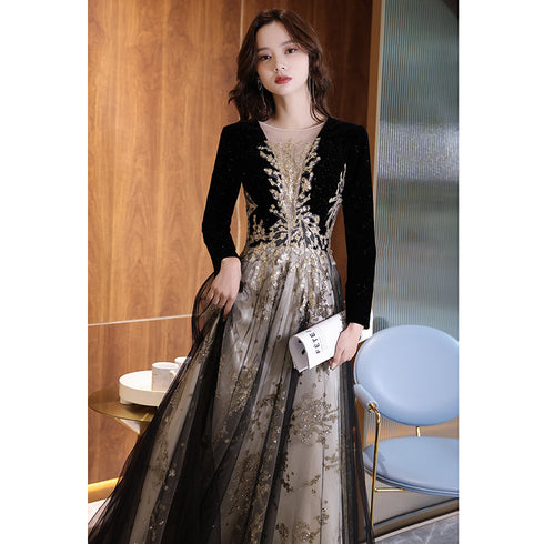 Black Moderator Long Sleeve Annual Party Dress - ROUTINE FASHION