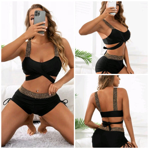 Solid Color High Waist Bikini For Women - ROUTINE FASHION