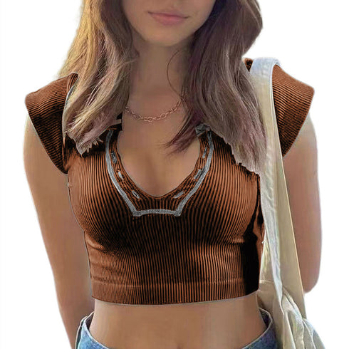 Women's Fashion Undershirt Pit Stripes V-neck Small Short-sleeved Undershirt Top - ROUTINE FASHION