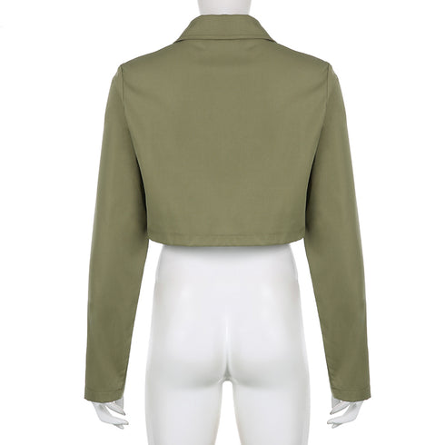 Distressed Multi-pocket Panelled Army Green Lightweight Jacket - ROUTINE FASHION