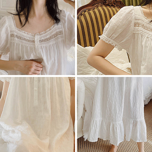 Women's Short-sleeved Thin Pajamas White Sweet Cotton - ROUTINE FASHION