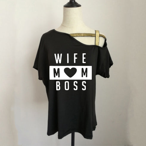 Irregular Cross Oblique Shoulder Short-sleeved T-shirt Women - ROUTINE FASHION