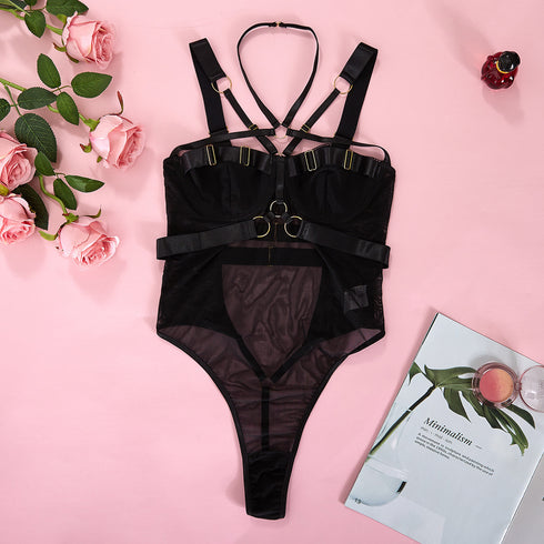 Multi-Color Mesh Breathable Three-point Lace-up Sexy Jumpsuit For Women - ROUTINE FASHION