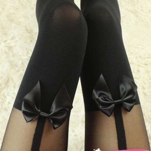Sexy Women Tights Over Knee Double Stripe Sheer Black - ROUTINE FASHION