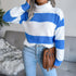 High Neck Long Sleeve Striped Mohair Knitted Jumper - ROUTINE FASHION