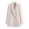 Lapel Long Sleeved Double Breasted Check Blazer Women - ROUTINE FASHION