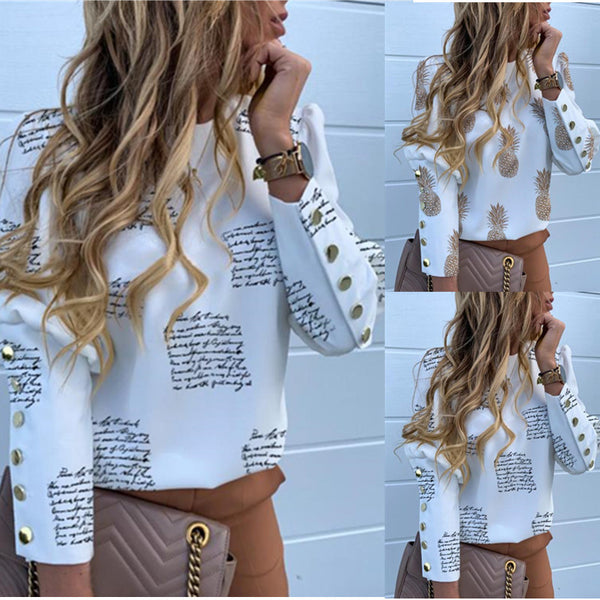 Button Pineapple Print Ladies Shirt Women's Blouse - ROUTINE FASHION