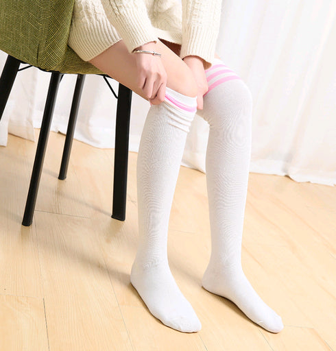 Ladies' Socks Spring and Autumn Stripes Three Bars College Wind Socks Japanese Over-the-Knee Socks Women - ROUTINE FASHION