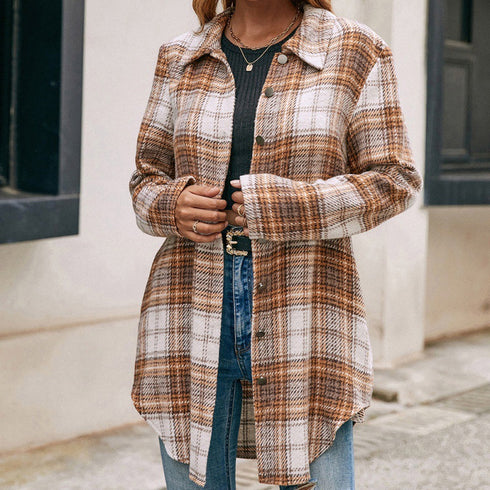 Women's Loose Casual Plush Plaid Shirt Jacket - ROUTINE FASHION