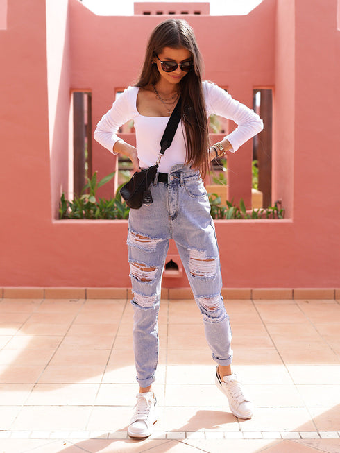 Fashion Casual Washed Ripped Personalized Skinny Jeans - ROUTINE FASHION