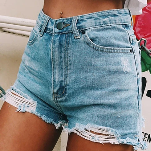 Hole stretch denim shorts - ROUTINE FASHION