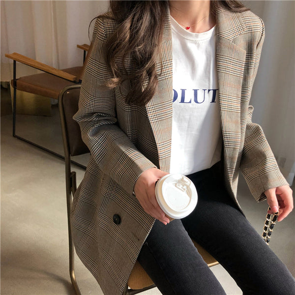 Collar Plaid Women Blazer - ROUTINE FASHION