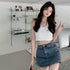 A-line Skirt High Waist Bag Hip Drawstring Denim Skirt - ROUTINE FASHION
