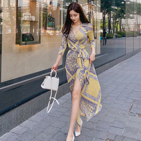 Blocked Grey & Yellow Maxi Dress - ROUTINE FASHION