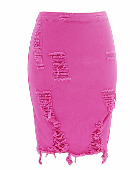 Hole bag hip skirt denim skirt - ROUTINE FASHION