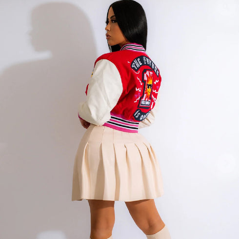 Thread Color Blocking Button Bomber Suit - ROUTINE FASHION