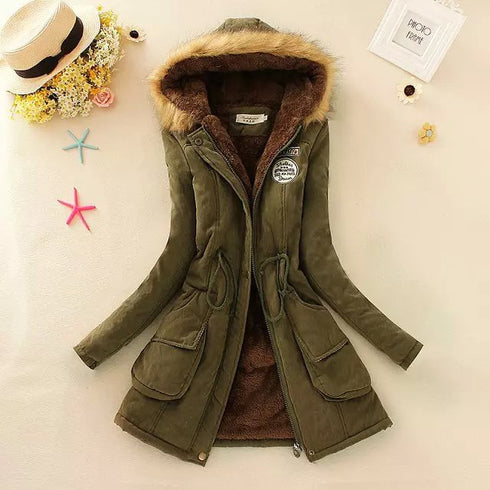 Thick Winter Jacket Women Large Size Long Section Hooded parka outerwear new fashion fur collar Slim padded cotton warm coat - ROUTINE FASHION