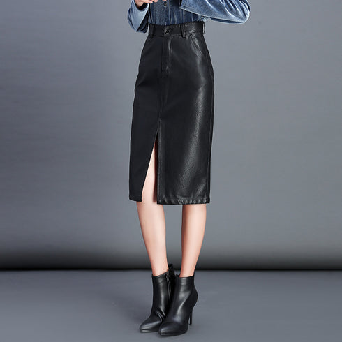 Leather Skirt Ladies Bag Hip Pencil Skirt - ROUTINE FASHION